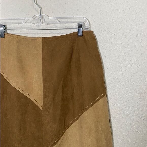 Norton Studio Faux Suede Brown Colorblock Western Midi Skirt Women's Size 10 - Picture 4 of 11